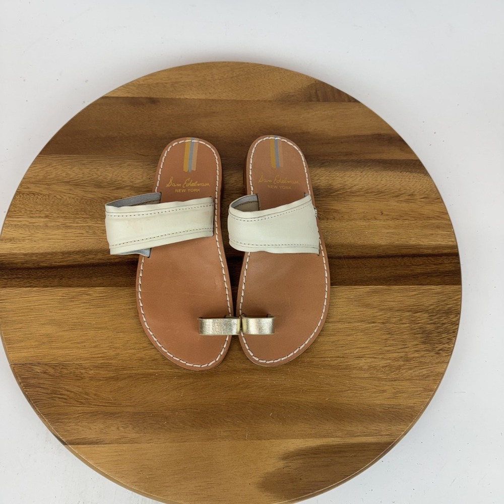 New Womens Sam Edelman Margit Ivory Leather Toe Loop Slide Sandals Size 5 M NWOB